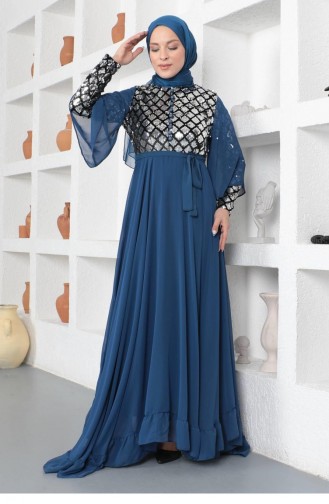 Blue Hijab Evening Dress 14127