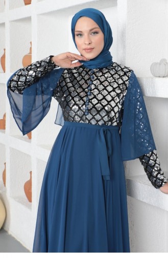 Blue Hijab Evening Dress 14127