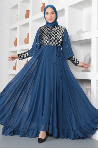 Blue Hijab Evening Dress 14127