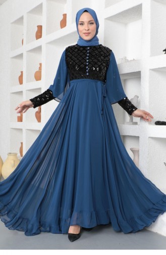Indigo Hijab Evening Dress 14128