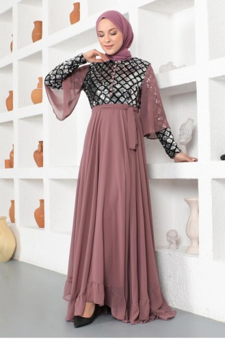 Beige-Rose Hijab-Abendkleider 14129