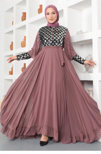Beige-Rose Hijab-Abendkleider 14129