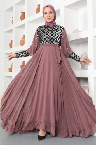 Dusty Rose Hijab Evening Dress 14129