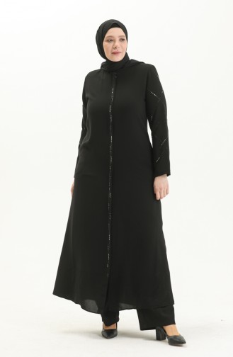 Bestickte Abaya in Übergröße 5045-01 Schwarz 5045-01