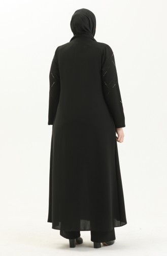 Bestickte Abaya in Übergröße 5045-01 Schwarz 5045-01