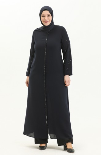 Bestickte Abaya in Übergröße 5045-02 Dunkelblau 5045-02