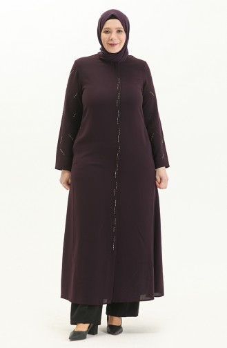 Bestickte Abaya in Übergröße 5045-03 Zwetschge 5045-03