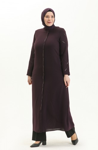 Plus Size Stone Printed Abaya 5045-03 Plum 5045-03