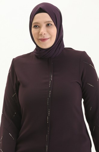 Bestickte Abaya in Übergröße 5045-03 Zwetschge 5045-03