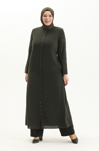 Bestickte Abaya in Übergröße 5045-04 Khaki 5045-04