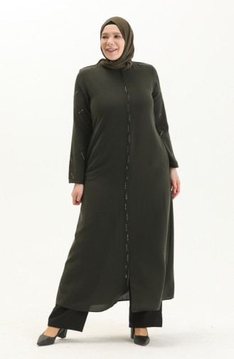 Bestickte Abaya in Übergröße 5045-04 Khaki 5045-04