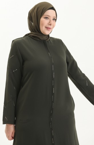 Bestickte Abaya in Übergröße 5045-04 Khaki 5045-04