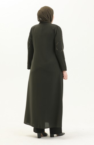 Bestickte Abaya in Übergröße 5045-04 Khaki 5045-04