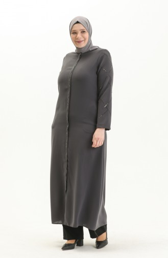 Bestickte Abaya in Übergröße 5045-05 Grau 5045-05