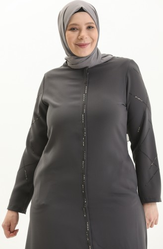 Bestickte Abaya in Übergröße 5045-05 Grau 5045-05