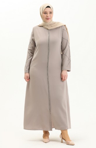 Bestickte Abaya in Übergröße 5045-06 Creme 5045-06