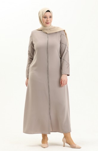 Bestickte Abaya in Übergröße 5045-06 Creme 5045-06