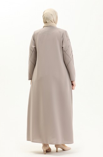 Bestickte Abaya in Übergröße 5045-06 Creme 5045-06