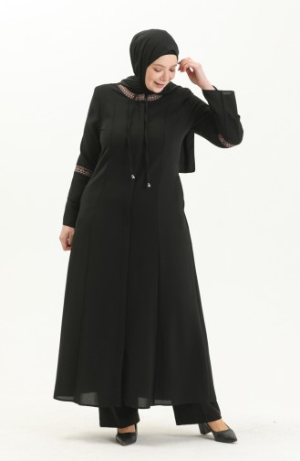 Bestickte Abaya in Übergröße 5046-01 Schwarz 5046-01