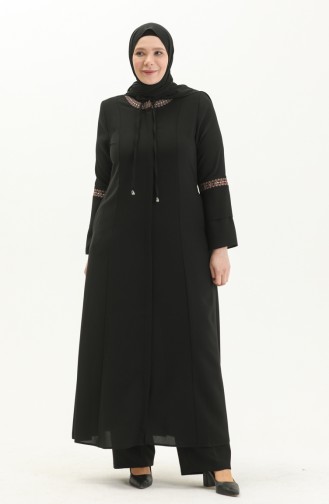 Abaya Brodée Grande Taille 5046-01 Noir 5046-01