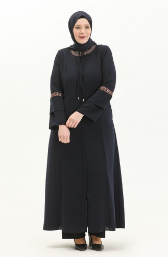 Bestickte Abaya in Übergröße 5046-02 Dunkelblau 5046-02