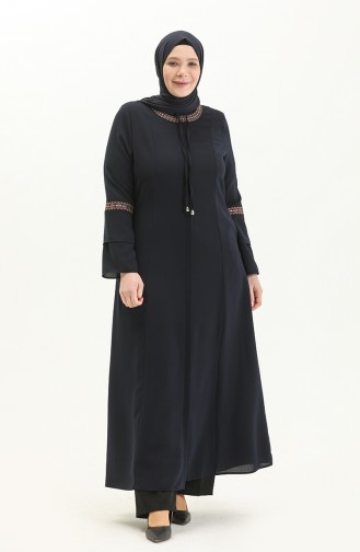 Bestickte Abaya in Übergröße 5046-02 Dunkelblau 5046-02