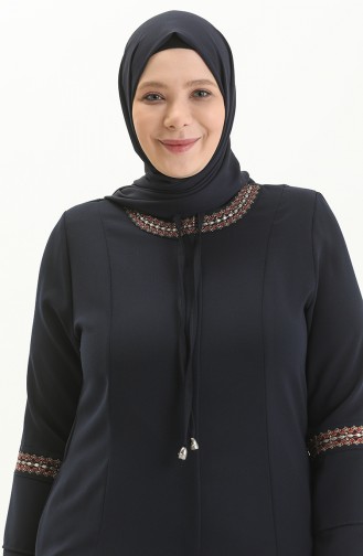 Abaya Brodée Grande Taille 5046-02 Bleu Marine 5046-02