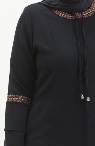 Bestickte Abaya in Übergröße 5046-02 Dunkelblau 5046-02