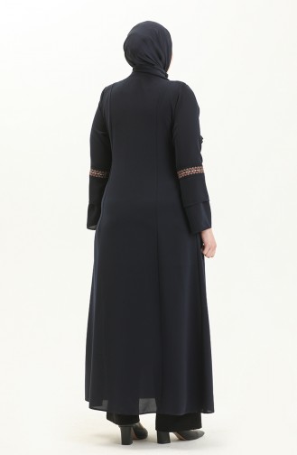 Bestickte Abaya in Übergröße 5046-02 Dunkelblau 5046-02