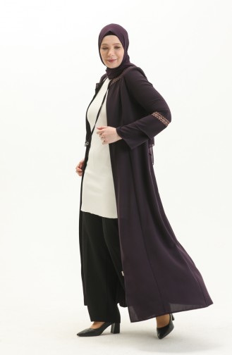 Bestickte Abaya in Übergröße 5046-03 Zwetschge 5046-03