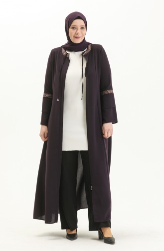 Bestickte Abaya in Übergröße 5046-03 Zwetschge 5046-03