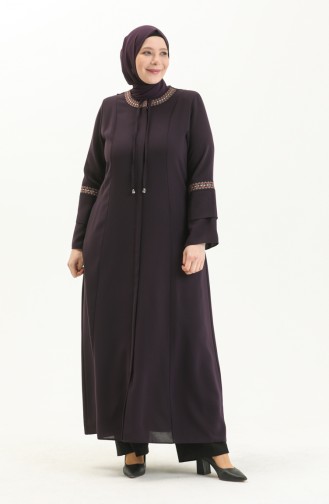 Bestickte Abaya in Übergröße 5046-03 Zwetschge 5046-03