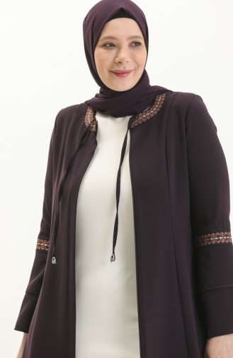 Bestickte Abaya in Übergröße 5046-03 Zwetschge 5046-03