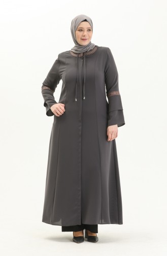 Abaya Brodée Grande Taille 5046-04 Gris 5046-04