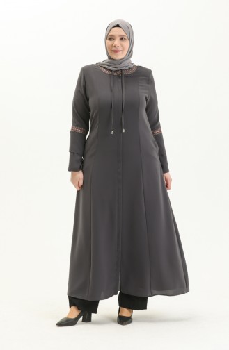 Abaya Brodée Grande Taille 5046-04 Gris 5046-04