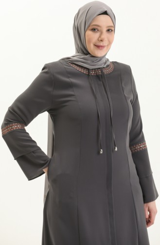 Abaya Brodée Grande Taille 5046-04 Gris 5046-04