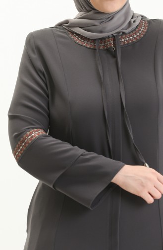 Plus Size Embroidered Abaya 5046-04 Gray 5046-04