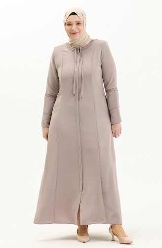 Bestickte Abaya in Übergröße 5046-05 Creme 5046-05