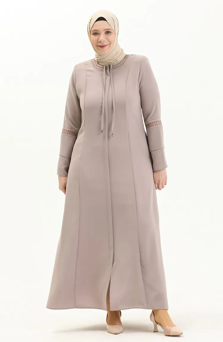 Abaya Brodée Grande Taille 5046-05 Crème 5046-05