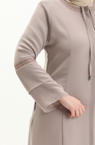 Bestickte Abaya in Übergröße 5046-05 Creme 5046-05