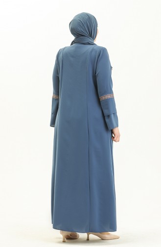 Bestickte Abaya in Übergröße 5046-06 İndigo 5046-06