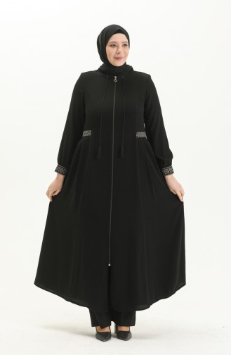 Bestickte Abaya in Übergröße 5047-01 Schwarz 5047-01