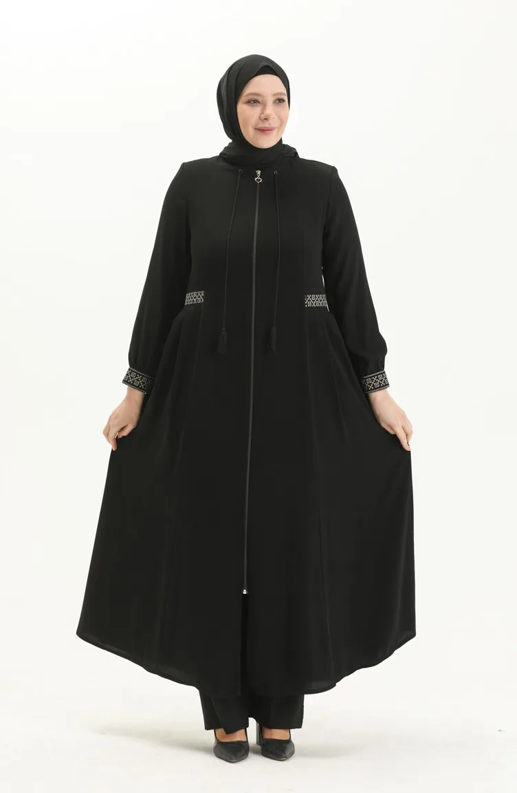 عباية مطرزة مقاس كبير 5047-01 أسود 5047-01