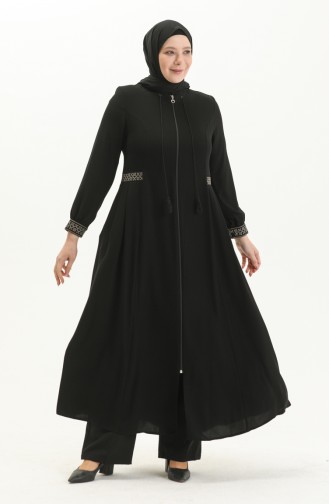 Bestickte Abaya in Übergröße 5047-01 Schwarz 5047-01