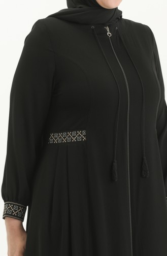 Bestickte Abaya in Übergröße 5047-01 Schwarz 5047-01