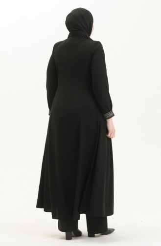 Bestickte Abaya in Übergröße 5047-01 Schwarz 5047-01