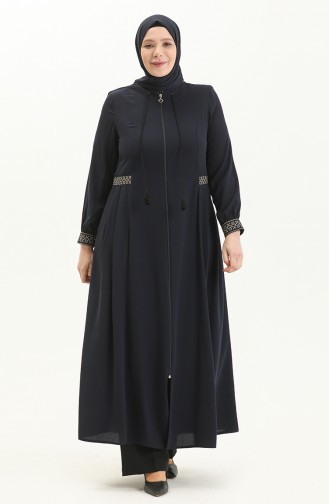 Bestickte Abaya in Übergröße 5047-02 Dunkelblau 5047-02