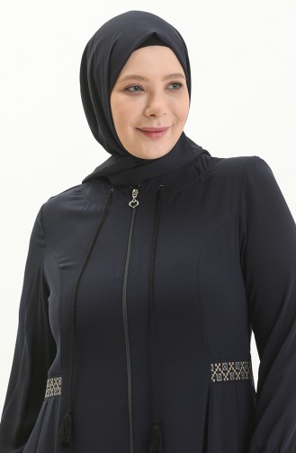 Bestickte Abaya in Übergröße 5047-02 Dunkelblau 5047-02