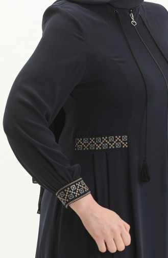 Bestickte Abaya in Übergröße 5047-02 Dunkelblau 5047-02