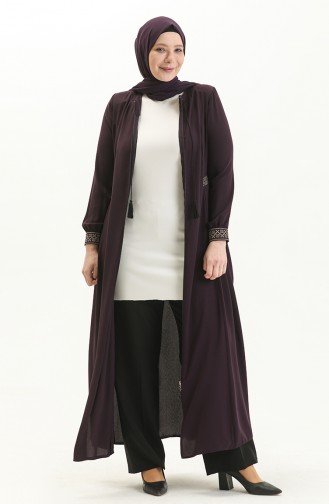 Bestickte Abaya in Übergröße 5047-03 Zwetschge 5047-03